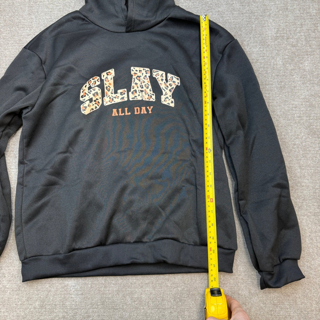 MSRP $31 Floerns Black Leopard 12Y Girl's Letter Graphic Print Hoodie Long Slee