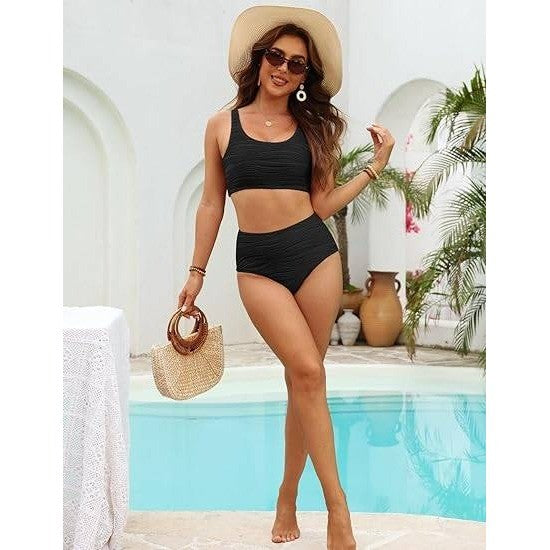 MSRP $38 VIMPUNEC Women's Black M High Waisted Bikini Sets Two Piece Tummy C