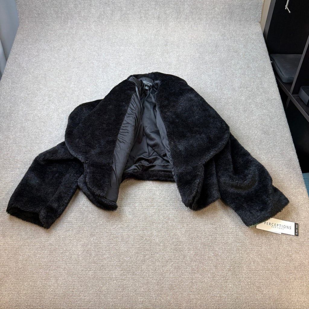 MSRP $89 Perceptions Womens XL Black Faux Fur Long Sleeve Shrug