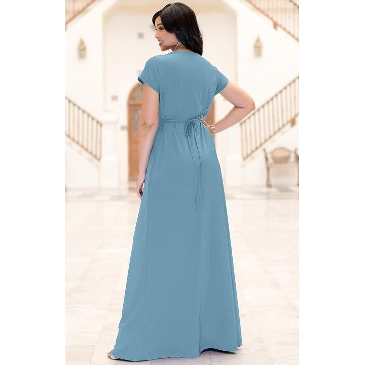 MSRP $45 KOH KOH Women's S Long V-Neck Short Sleeve Semi Formal Wedding Gown