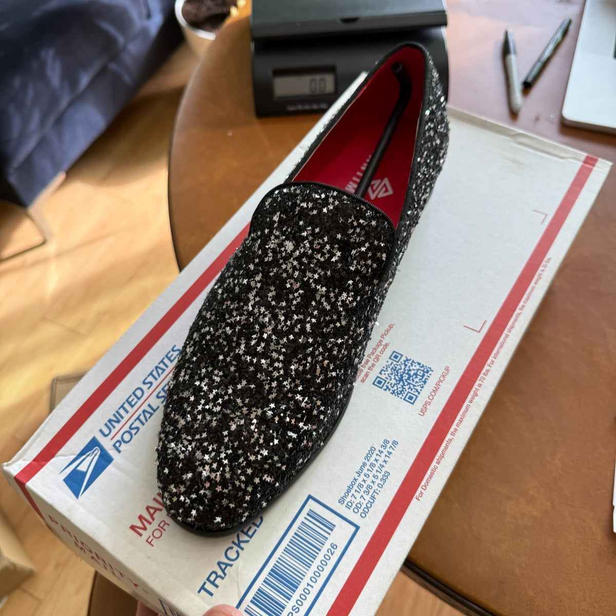 Santimon Mens US 8 - 11 Black Slip On Sequins Glitter Smoking Loafers Dress Shoe