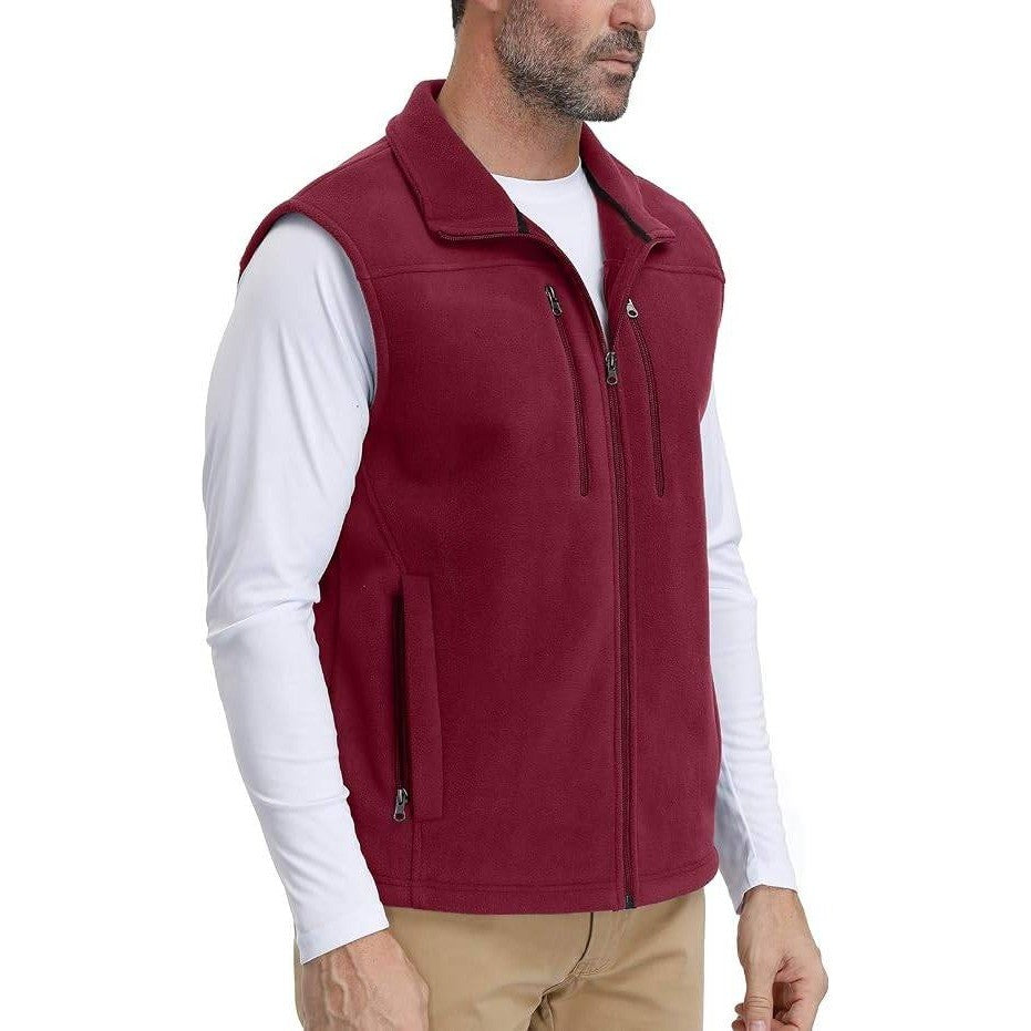 MSRP $43 MOHEEN Men's L Wine Red Fleece Vest Outdoor Full Zip Softshell Sleevel