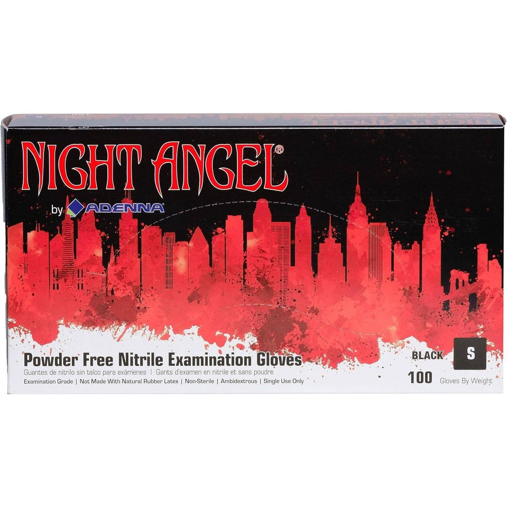 Pack of 100 Adenna Night Angel NGL222 Nitrile Exam Gloves Black Small 4 mil Po