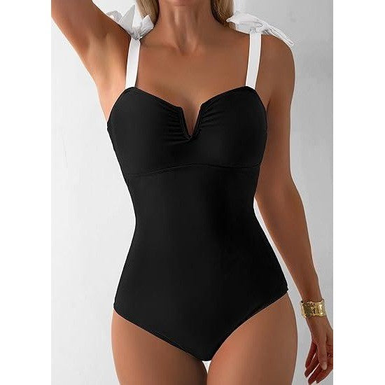 MSRP $38 Aleumdr Women's M Black One Piece Swimsuits Tummy Control Bathing