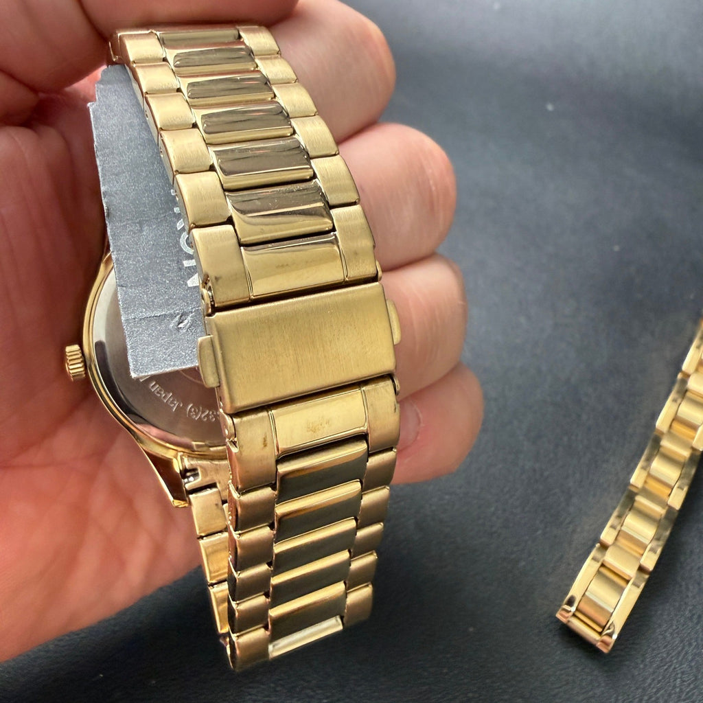 MSRP $105 Armitron 20/5374GP Men's Gold Tone Watch w/ Bracelet Set New Battery