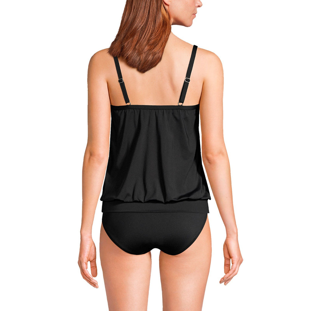 Lands' End Women's 4-8, 2-10 LONG Black Blouson Tankini Swimsuit Top Chlorine