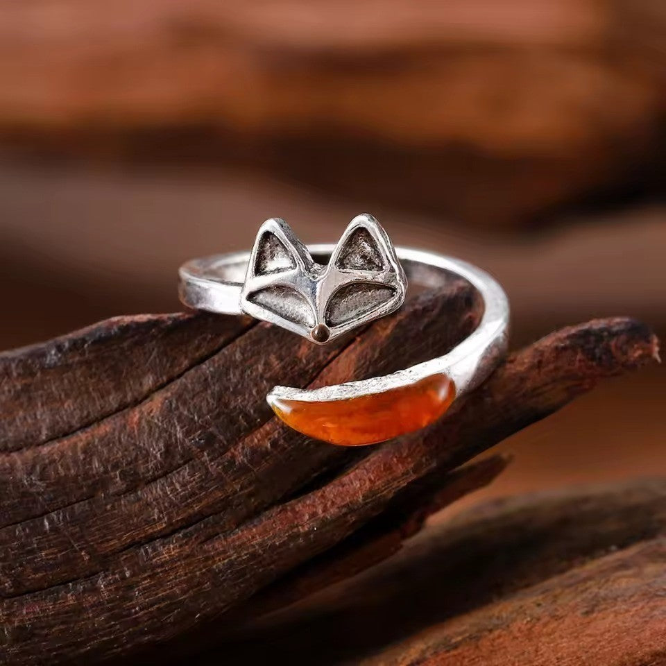 Fox Open Ring Women's Silver Tone Boho Cute Animal Jewelry Size 8 Adjustable 7-9