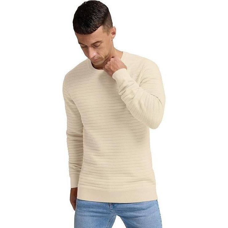New NUOKESASI Men's Beige Sz S Long Sleeve Soft Knitted Sweaters Crewneck Pullo