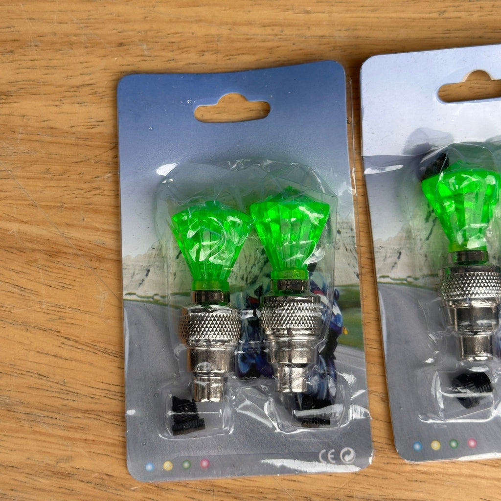 Lot of 2 LED Diamond Gem Green Tire Wheels Valve Stem Caps Car Truck Bike Moto
