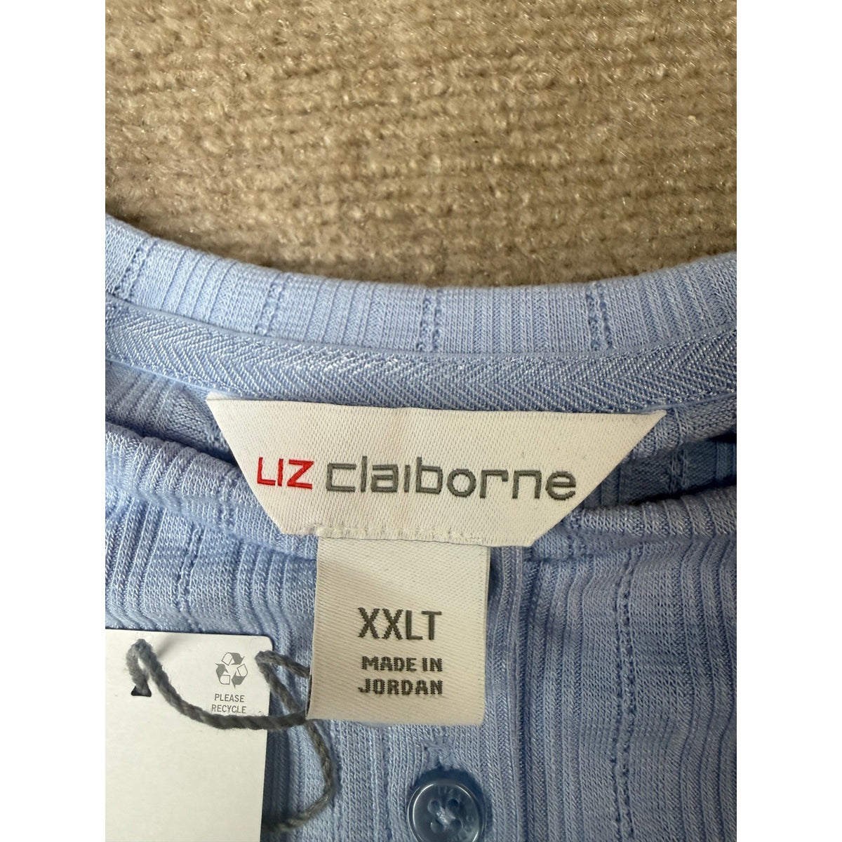 MSRP $38 Liz Claiborne Womens XXL Tall Brunnera Blue Regular Fit Henley Shirt