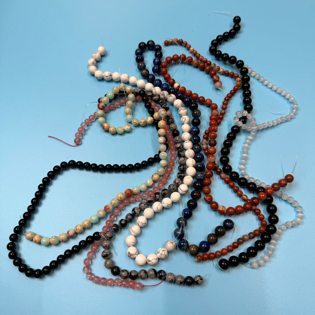 Set of 10 Natural Gemstone Round Beads Strands 15" Sizes 6,8,10 mm 14oz №B19