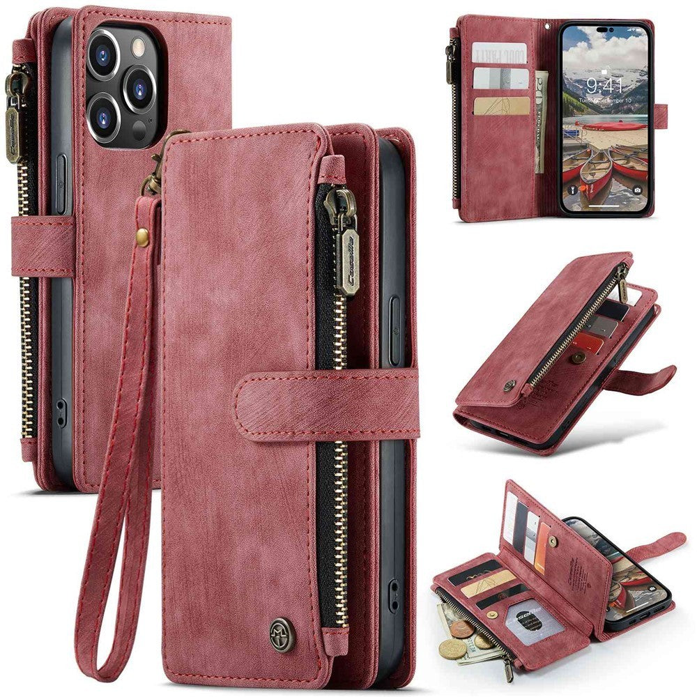 CaseMe C30 For iPhone 14 ProMax Detachable Zipper PU Leather Wallet Case