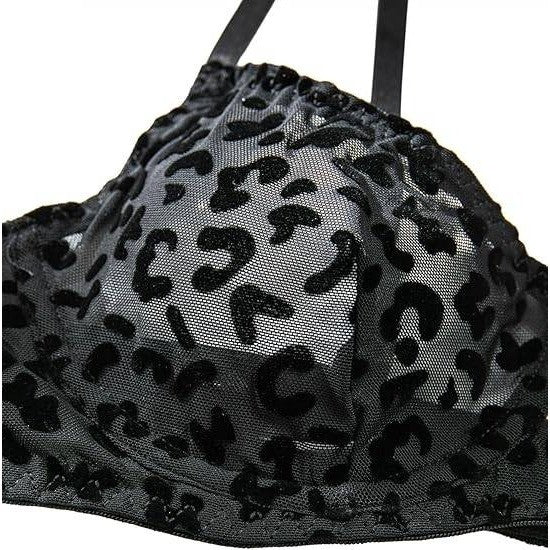MSRP $23 Lilosy Leopard Black XS Sexy Mesh Sheer Underwire Push Up Lingerie Set