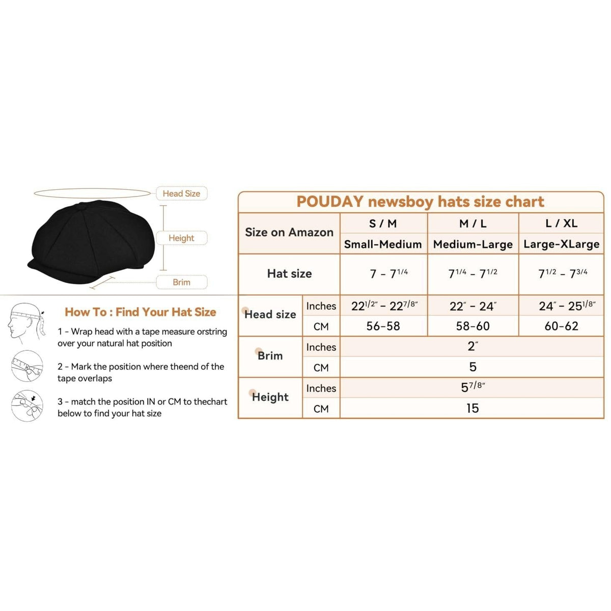 MSRP $32 POUDAY Men's XL Black Wool Blend Newsboy Cap Irish Cap Newsies Cabbie
