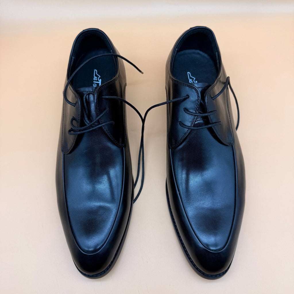 Santimon Men's US 8.5 Black Leather Formal Derby Lace Up Dress Shoes