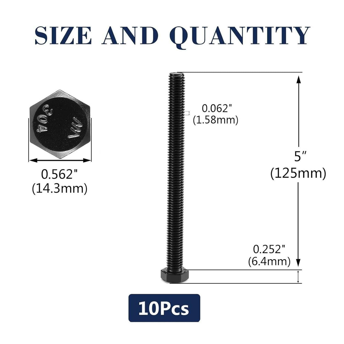 Set of 10 SG TZH 3/8-16 x 5" Hex Head Screw Bolt Black Oxide Fully Threaded 30