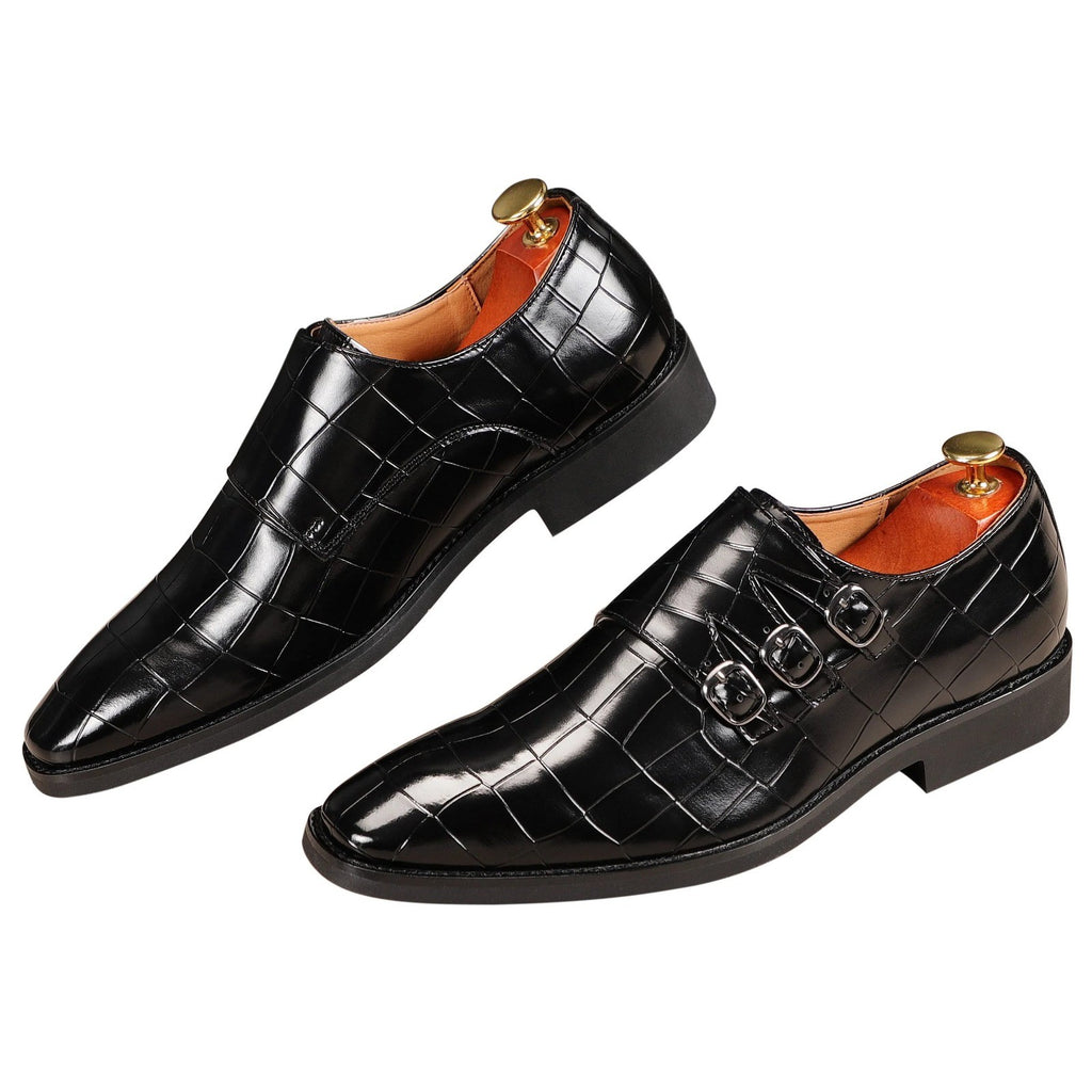 Santimon Men's US 10 Black Monk Strap Loafers Triple Buckles Dress Shoes