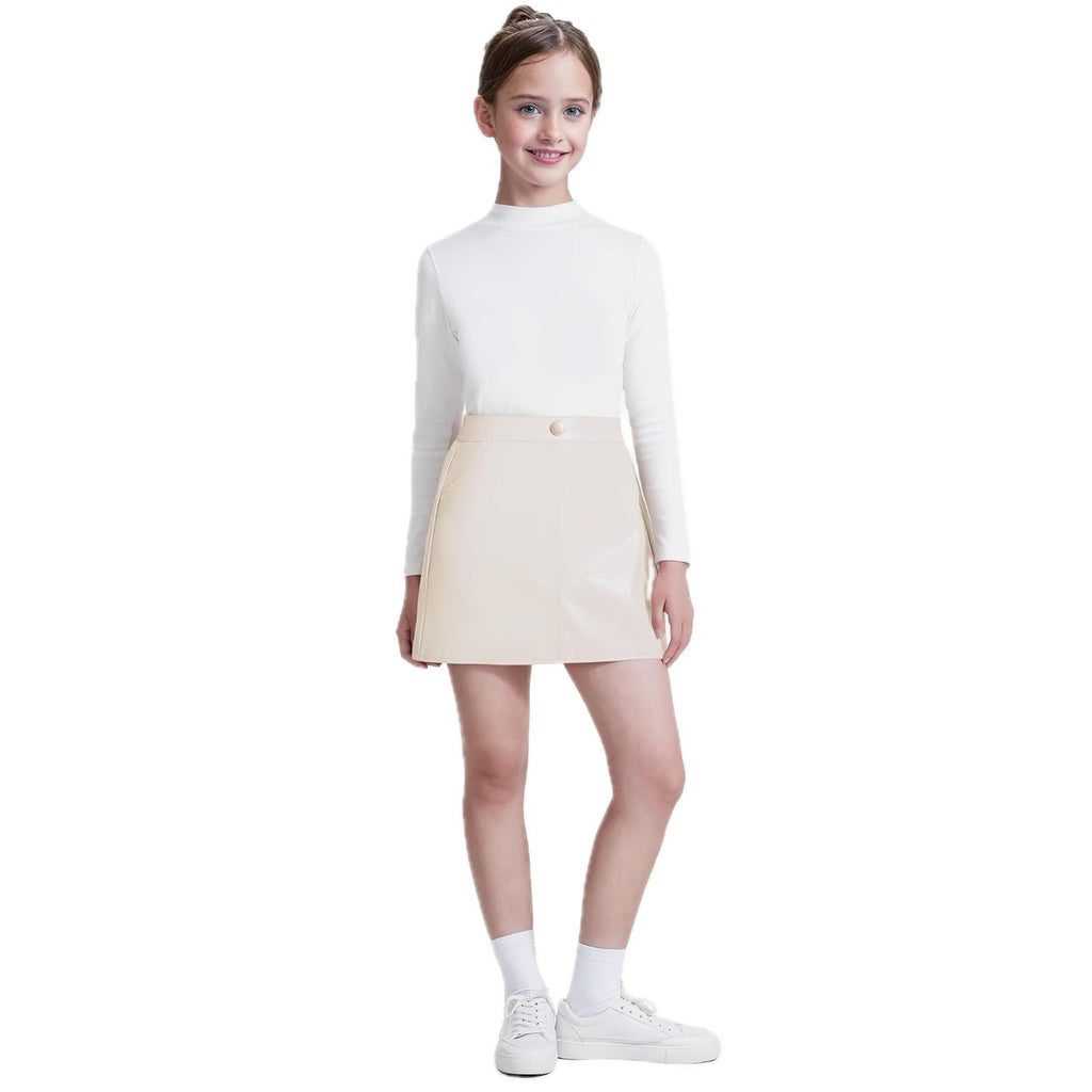 Auranso Girls Faux Leather Skirt A-Line Mini Skirt with Two Pockets Sz 10 Years