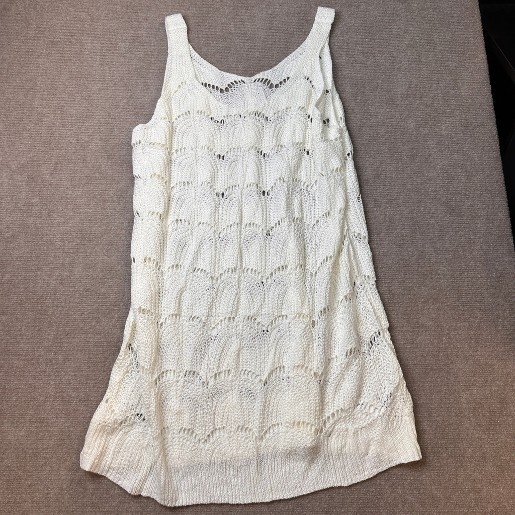 Women's XL White Crochet Knit Beach Cover Up Dress Sleeveless Open Weave Summer