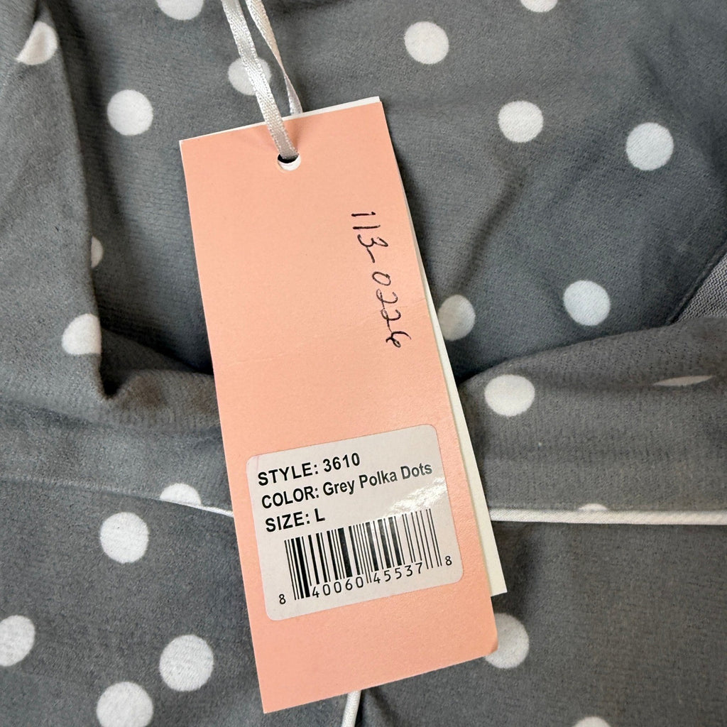 NWT White Mark Women's L Grey Polka Dots 3 Piece Long Sleeve Pants Pajama Set