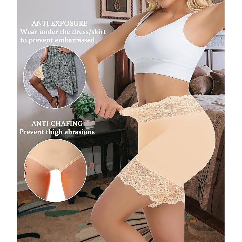 Hibluco Women's S Nude Slip Shorts For Under Dresses Lace Underwear Anti Chafin