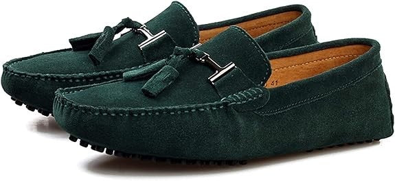 Santimon Men's US 9 Green Suede Tassels Slip-On Loafers Casual Dress Shoes