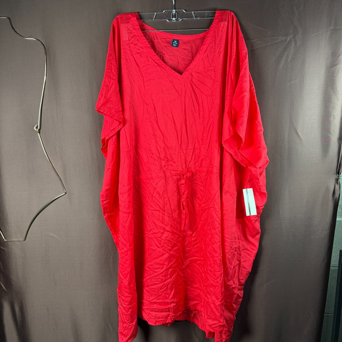 Lands' End Women's M-L Sheer Short Sleeve Gathered Waist Swim Cover-up Dress Ove