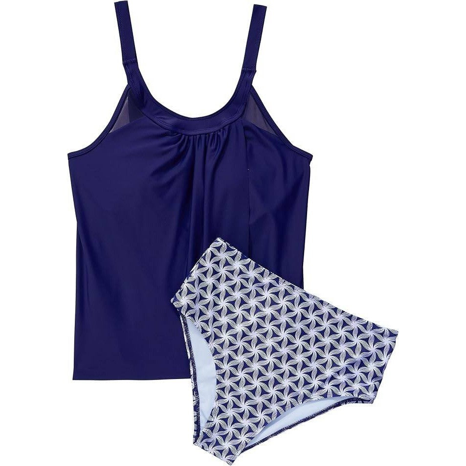 MSRP $50 SUUKSESS Women's XXL Blue Tummy Control Tankini Bathing Suit Ruffle