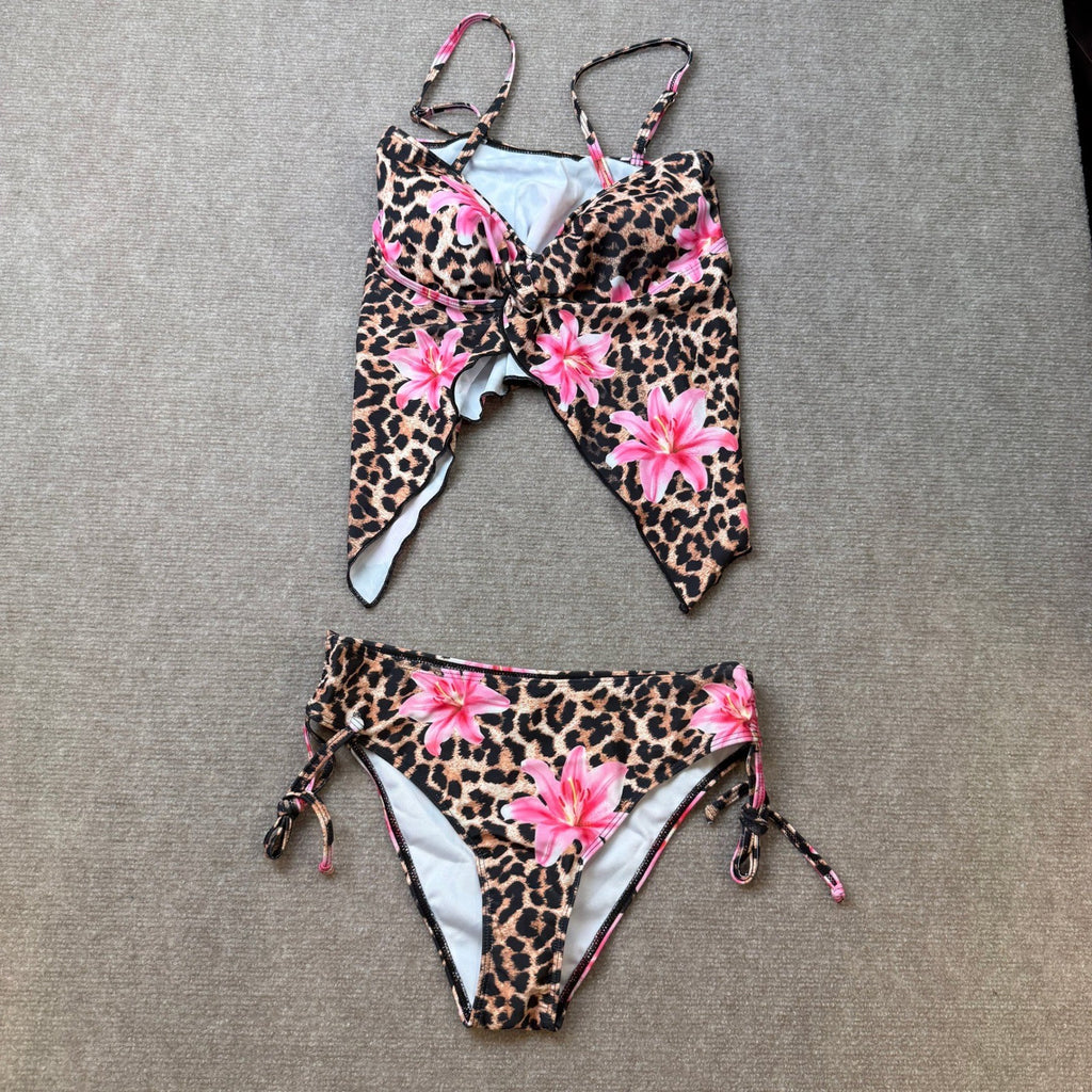 MSRP $35 Verdusa Women's S 2 Piece Leopard Cute Babydoll Tankini Swimsuit