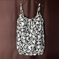 Lands' End Women's 2-4 LONG Blouson Tankini Swim Top White/Black Havana Floral S