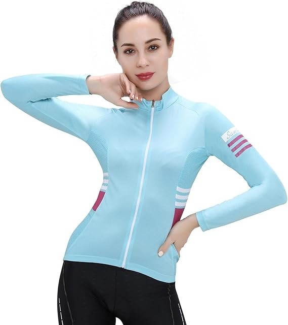 NWT Santic Olivia Women's M Blue Cycling Jersey Long Sleeve Full Zip, Rear Pocke