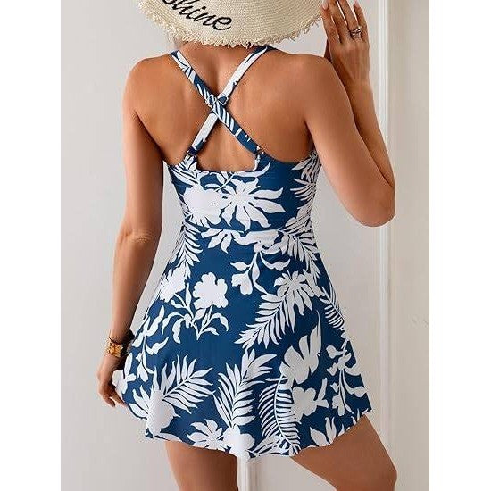 MSRP $51 B2prity S Navy Blue Floral One Piece Swimdress for Women Tummy Control