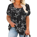 VISLILY Women's 3XL Summer Top Petal Short Sleeve T-Shirt Square Neck Blouse Fl