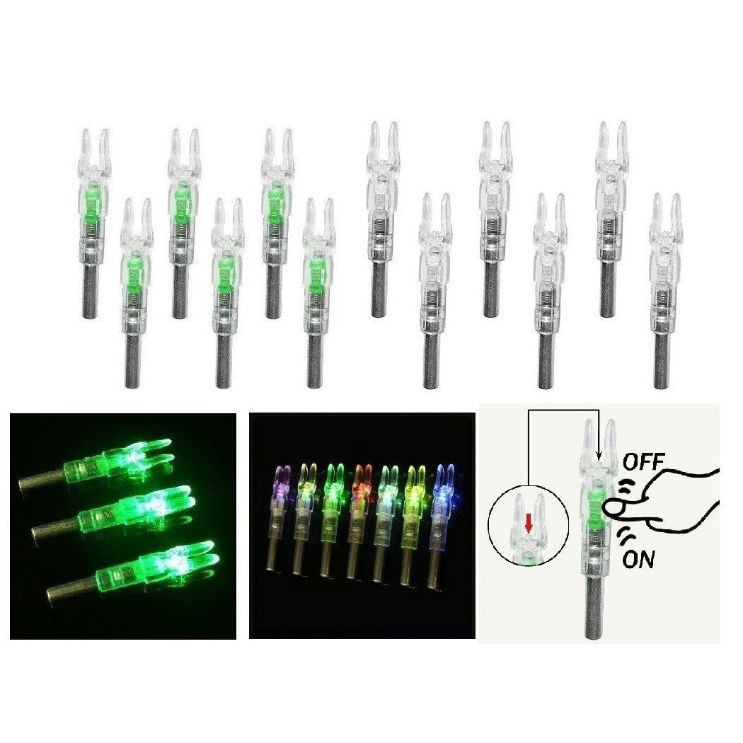 Set of 12 LED Green Colorful Lighted Nocks for Arrows 0.233"/5.91mm On/Off Swit