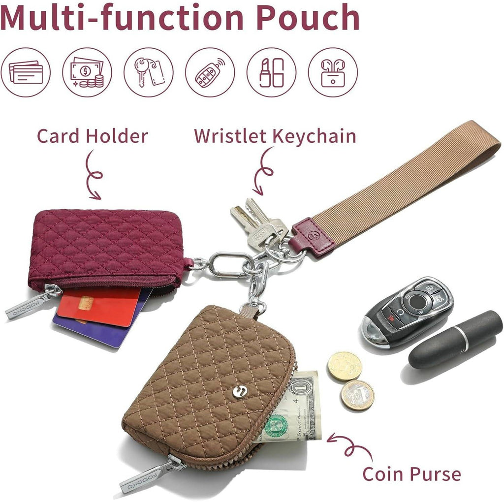 FODOKO Wristlet Wallet for Women Brown/Burgundy, Detachable Dual Pouch