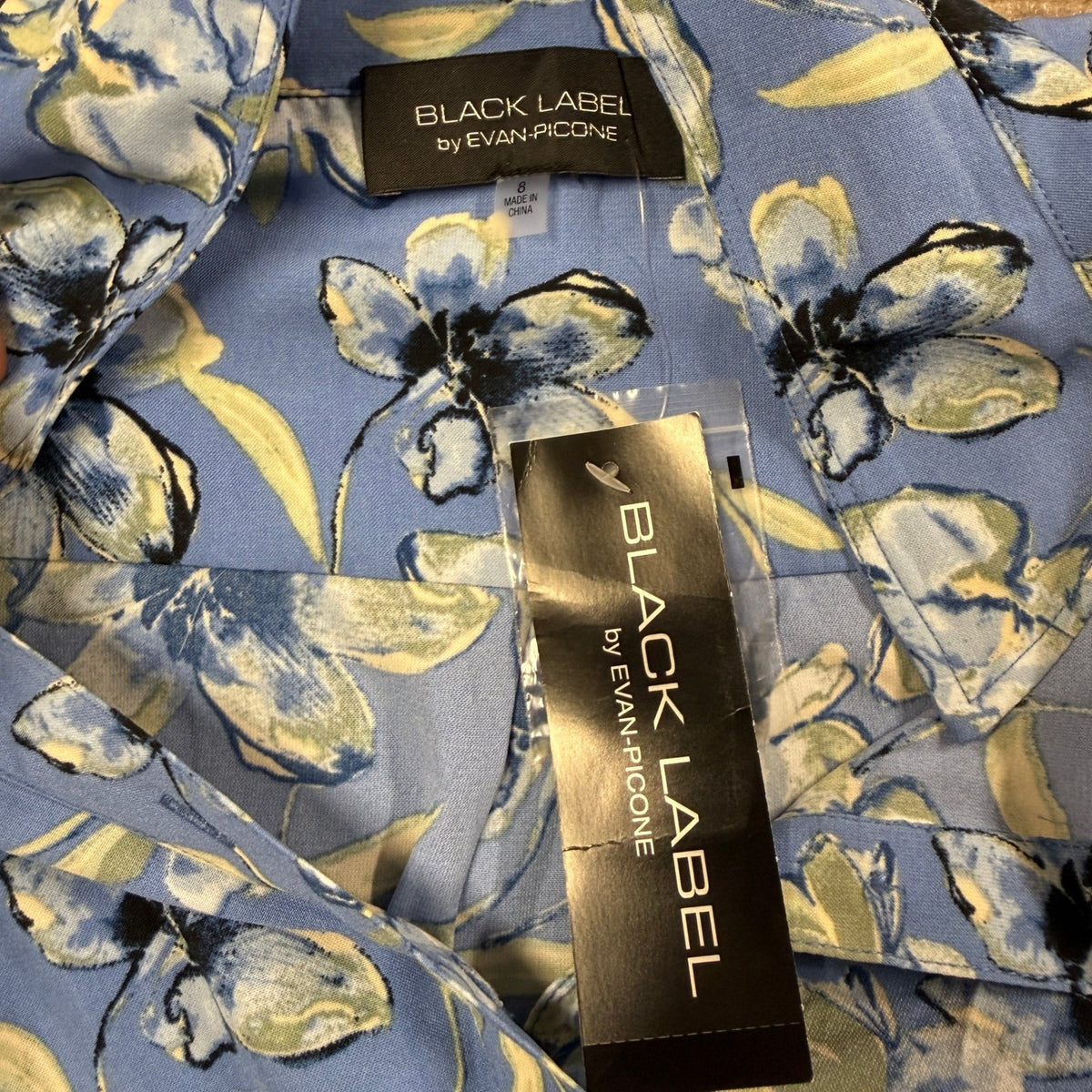 MSRP $89 Black Label by Evan-Picone Womens 8 Blue Yonder Multi Floral Dress Long