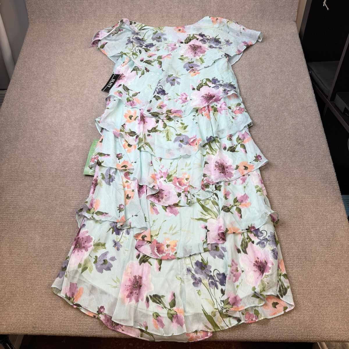 MSRP $120 S. L. Fashions Womens 16 Blue/Multi Midi Floral Shift Dress Round Neck