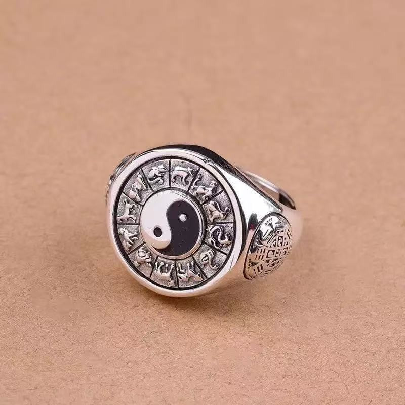 Yin Yang Chinese Horoscope Zodiac Signet Spinner Ring Stainless Steel Size 7