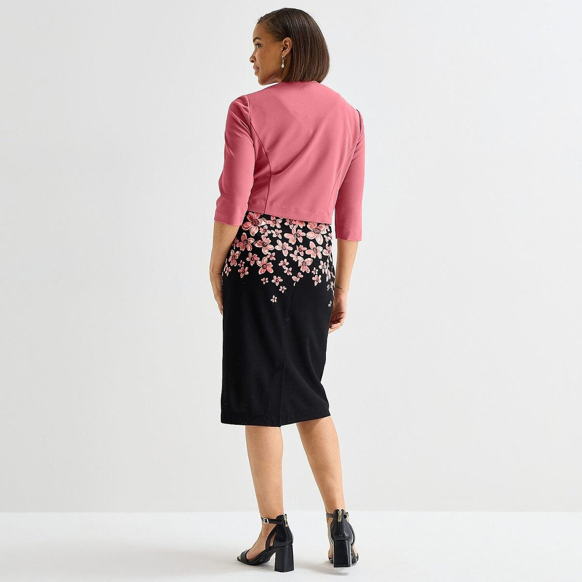 MSRP $94 Maya Brooke Womens 16 Rose Black Crepe Two Piece Floral Jacket Dress