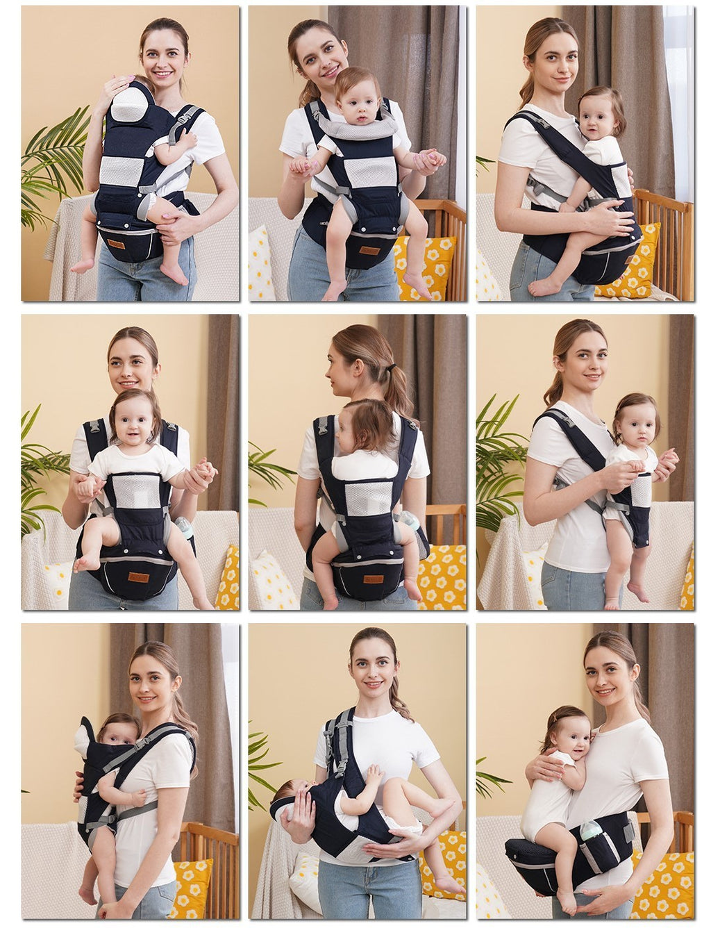 6-in-1 Ergonomic Baby Carrier with Hip Seat for Newborn to Toddler Adjustable