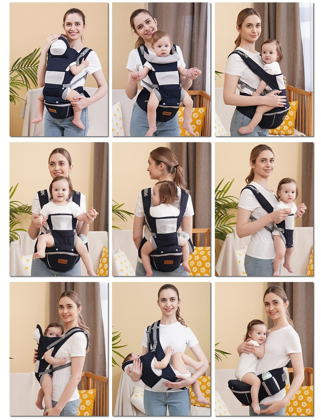 6-in-1 Ergonomic Baby Carrier with Hip Seat for Newborn to Toddler Adjustable