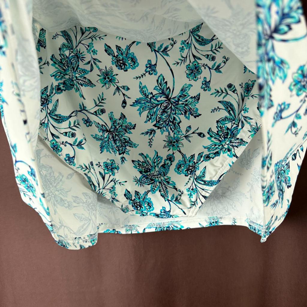 Lands' End Women's 4-8, 4-14W LONG Tummy Control Swim Skirt White/Turquoise