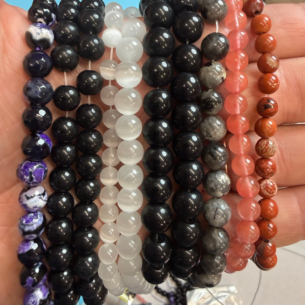 Set of 10 Natural Gemstone Round Beads Strands 15" Sizes 6,8,10 mm 19oz №B20