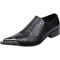 Santimon Men's US 12.5 Black Leather Metal Tip Pointed Toe Slip On Loafers Shoes