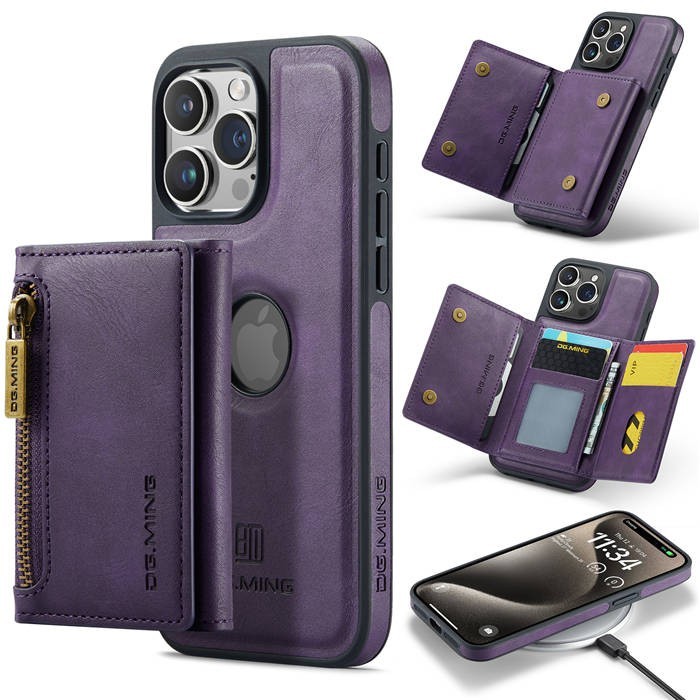 DG.MING M5 For iPhone 15 Pro Max Magnetic Detachable Zipper Wallet Case RFID Blo