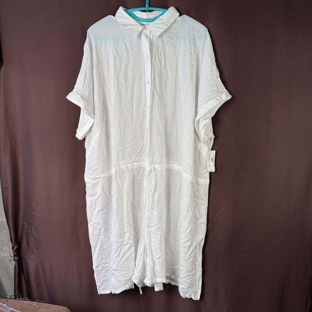 Lands' End Women's M-1X LONG Button Front Swim Cover-up Romper White