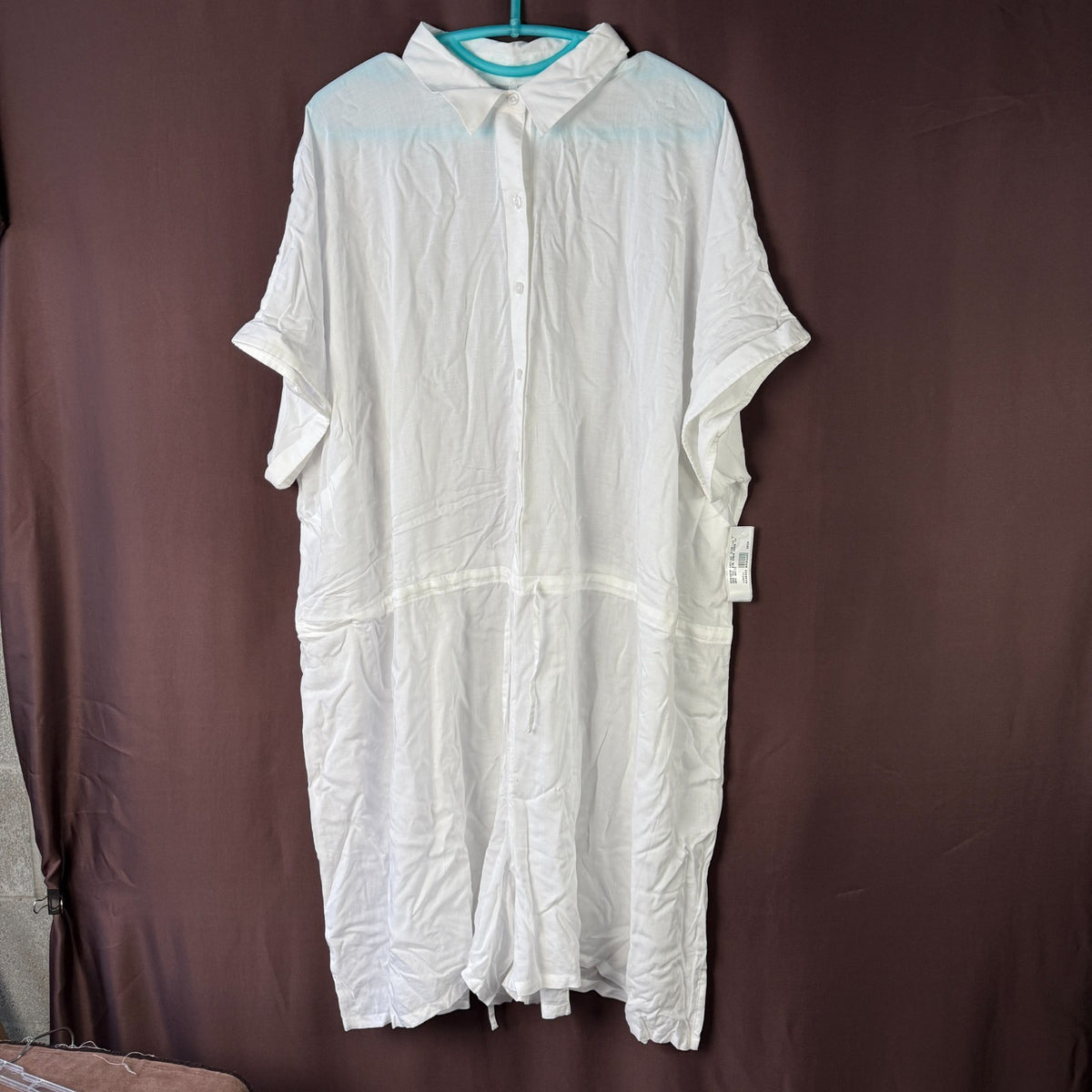 Lands' End Women's M-1X LONG Button Front Swim Cover-up Romper White