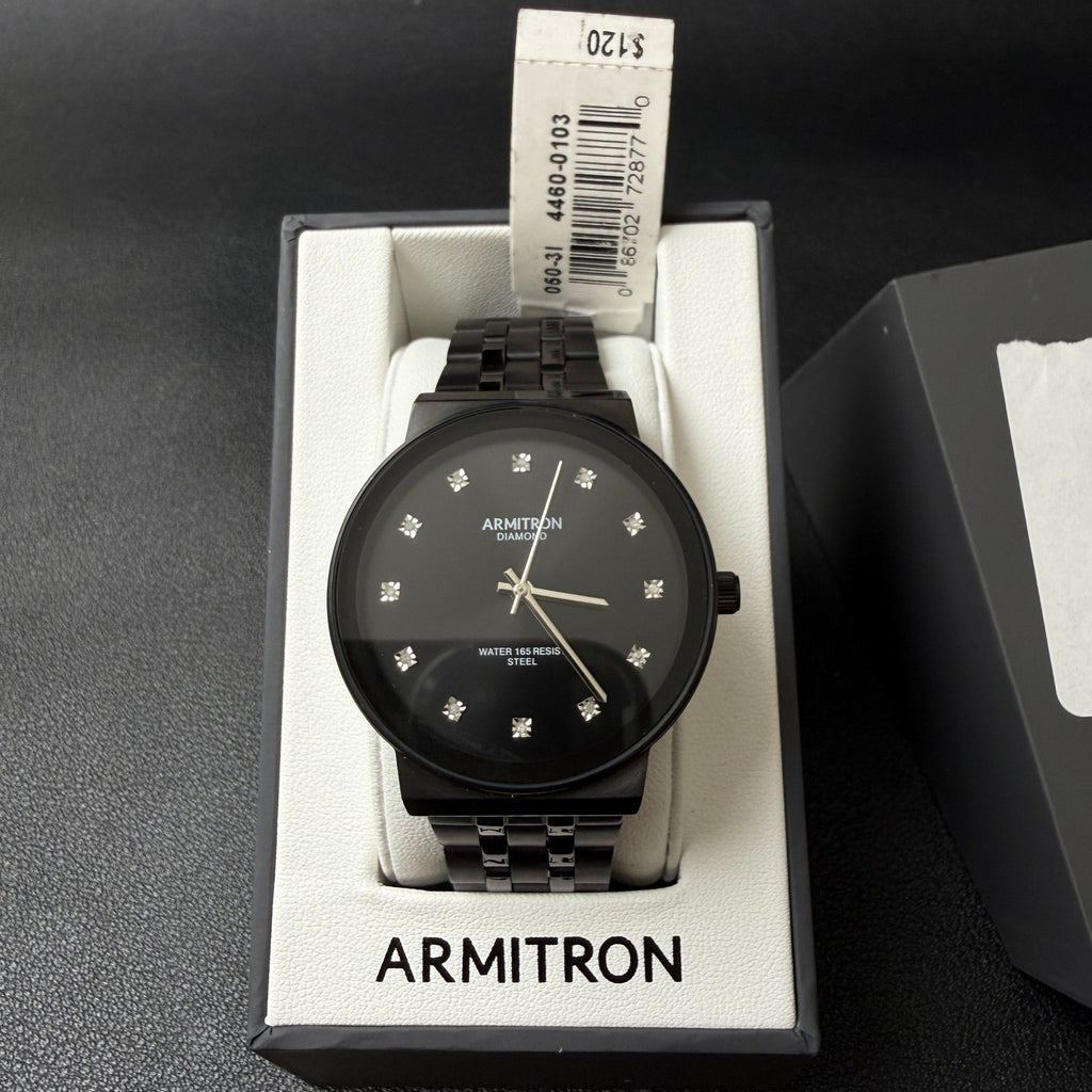 MSRP $120 Armitron 20/5570TI Men Diamond Accent Black Bracelet Watch New Batter
