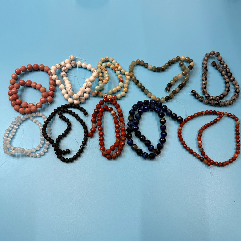 Set of 10 Natural Gemstone Round Beads Strands 15" Sizes 6,8,10 mm 14oz №B17