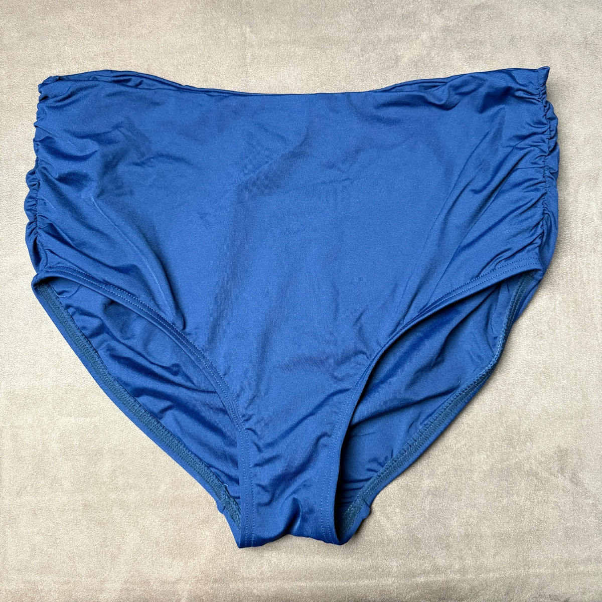 Lands' End Women's 1X Deep Sea Navy Ruched High Waisted Bikini Swim Bottoms  Ple